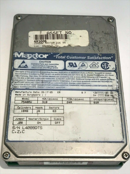 MAXTOR 7540AV 31B 24A 01A 540MB IDE HARD DRIVE aa5gd4