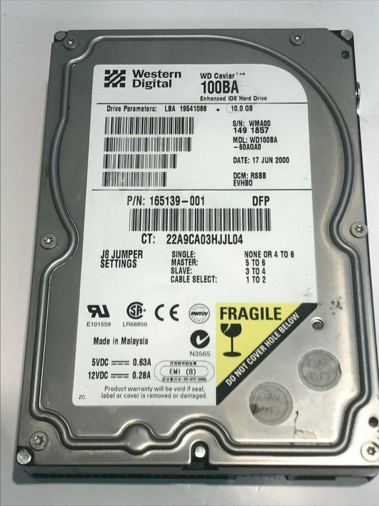 WESTERN DIGITAL CAVIAR 100BA 10GB IDE HARD DRIVE WD100BA-60AGA0 RSBBEVHBO aa5fc1