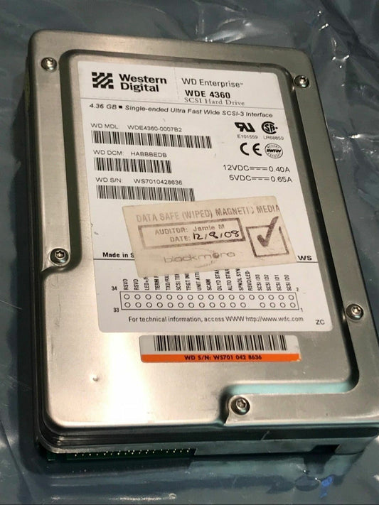 WESTERN DIGITAL WDE-4360-0007B2 68 PIN SCSI HARD DRIVE WDE4360 ad1d7