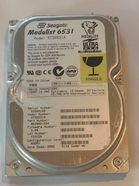SEAGATE ST36531A 9K2005-034 FIRMWARE 3.04 IDE HARD DRIVE 6.5GB aa4bb2