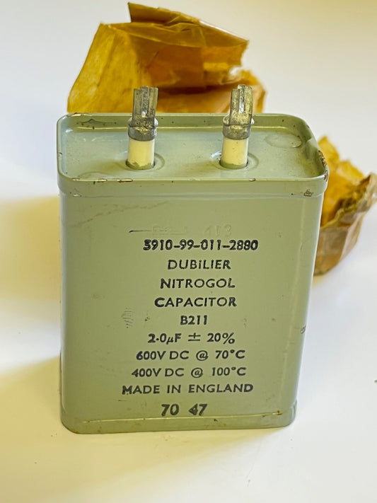 2UF 2mfd 600V PAPER IN OIL DUBILIER NITROGOL VINTAGE CAPACITOR FD6C33