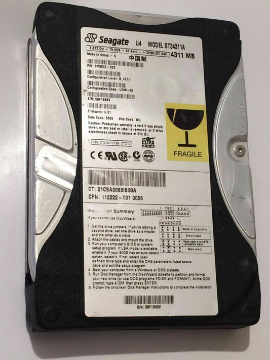 SEAGATE ST34311A 9M9002-304 FIRMWARE 8.01 IDE HARD DRIVE 4.3GB aa4ad7