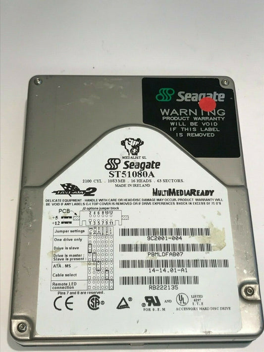 SEAGATE ST51080A 1GB IDE HARD DRIVE 9C2001-004 14-14.01-A1 PBMLDFAB07 aa5gd7