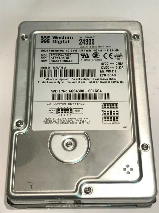 WESTERN DIGITAL CAVIAR 24300 4.3GB IDE HARD DRIVE AC24300-00LC CSABKACB aa5fb6B
