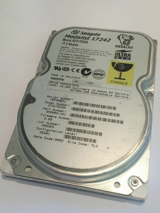 SEAGATE ST317242A 9N5004-101 FIRMWARE 3.09 IDE HARD DRIVE 17.2GB aa4bc9