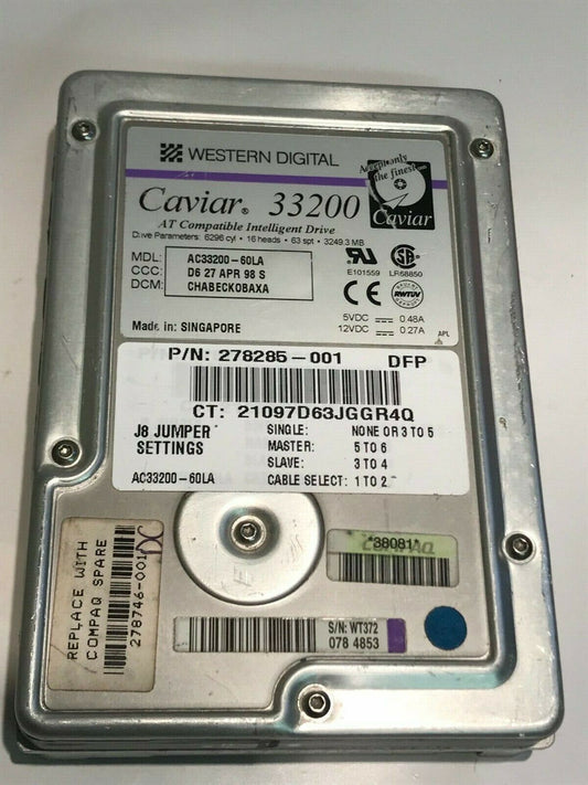 WESTERN DIGITAL CAVIAR 33200 3.2GB IDE HARD DRIVE AC33200-60LA CHABECKOBA aa5fa5