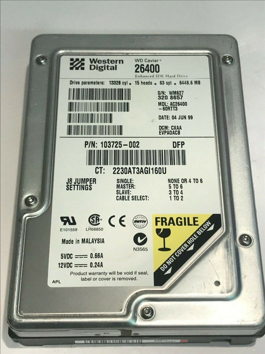 WESTERN DIGITAL CAVIAR 26400 6.4GB IDE HARD DRIVE AC26400-60RTT3 CXAAEVPA aa5fc8
