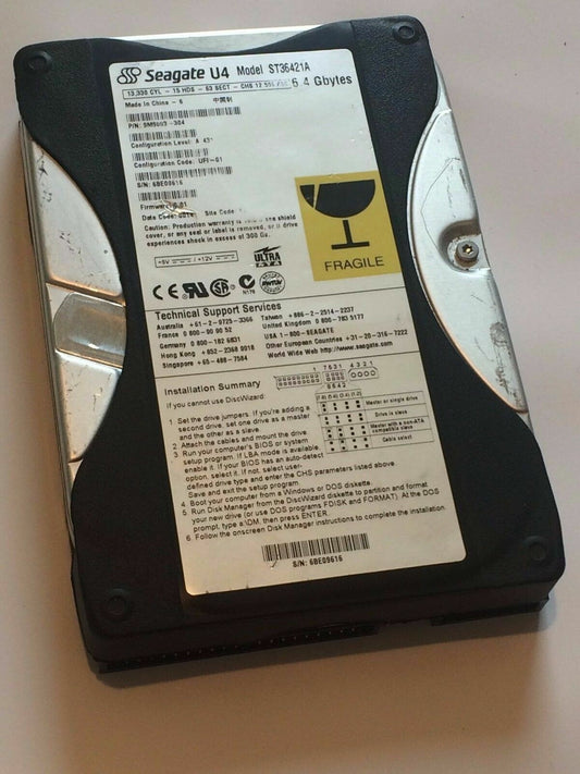 SEAGATE ST36421A 9M9003-304 FIRMWARE 6.01 IDE HARD DRIVE 6.4GB aa4ba9E