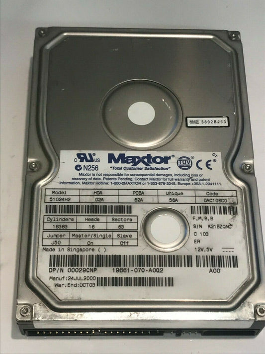 MAXTOR 51024H2 02A 62A 56A DAC10SC0 10.2GB IDE HARD DRIVE aa5fa3a