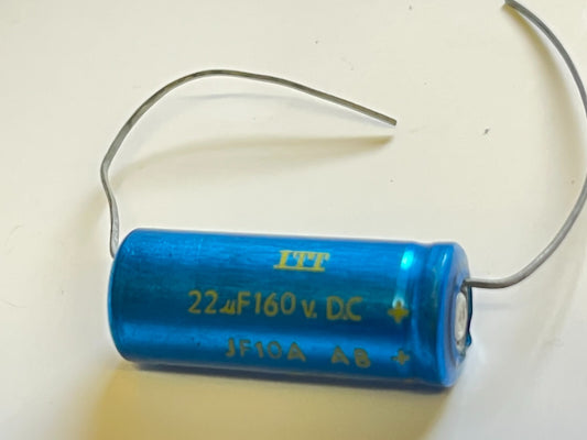 VINTAGE ITT 220UF 160V AXIAL ELECTROLYTIC CAPACITOR (x1) fba39.35