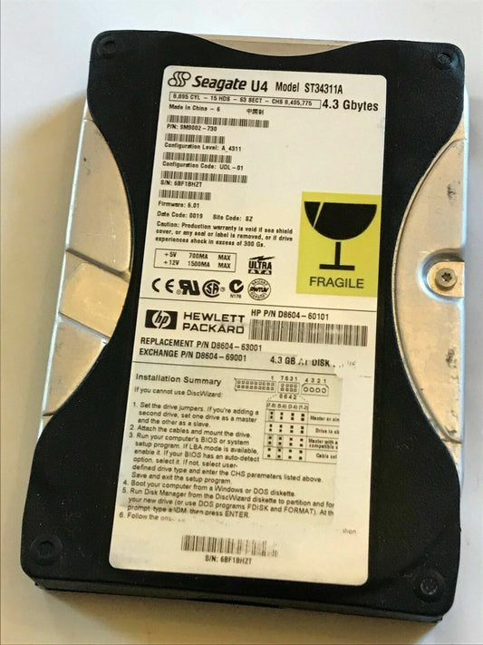 SEAGATE ST34311A 9M9002-730 FIRMWARE 6.01 IDE HARD DRIVE 4.3GB aa4ad12