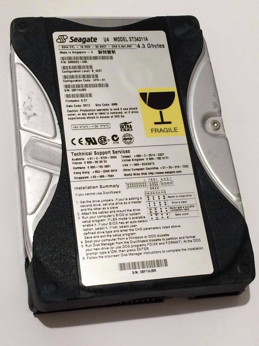 SEAGATE ST34311A 9M9002-305 FIRMWARE 8.01 IDE HARD DRIVE 4.3GB aa4ad11