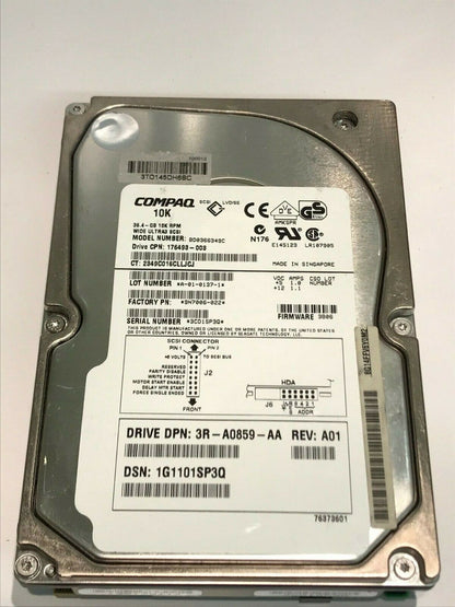 COMPAQ BD0366349C 9N7006-023 3B06 36.4GB SCSI 3 ULTRA HARD DRIVE aa5ie3