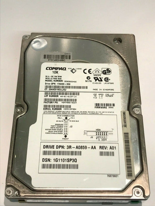 COMPAQ BD0366349C 9N7006-023 3B06 36.4GB SCSI 3 ULTRA HARD DRIVE aa5ie3