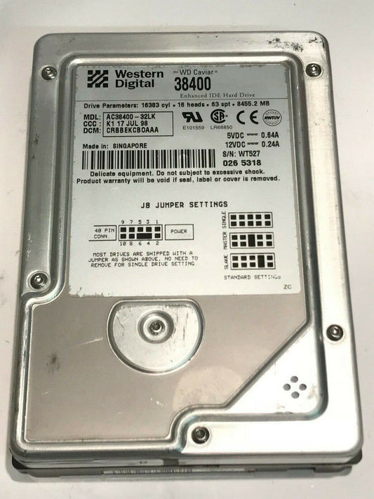 WESTERN DIGITAL CAVIAR 38400 8.4GB IDE HARD DRIVE AC38400-32LK CRBBEKCBOA aa5fb7