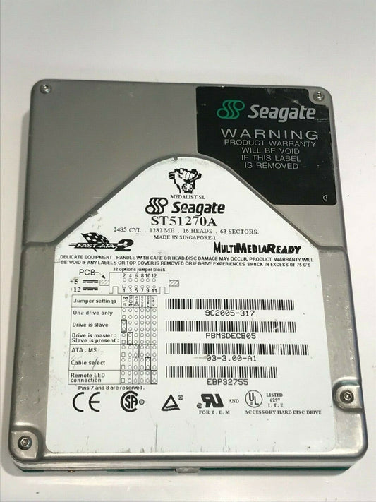 SEAGATE ST51270A 1.2GB IDE HARD DRIVE 9C2005-317 03-3.00-A1 PBMSDECB05 aa5gd12