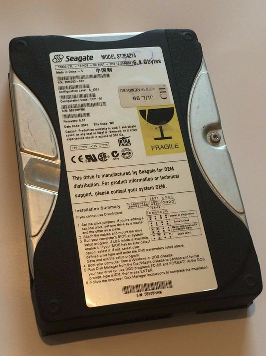 SEAGATE ST36421A 9M9003-002 A_4331 FIRMWARE 6.01 IDE HARD DRIVE 6.4GB aa4ba9B