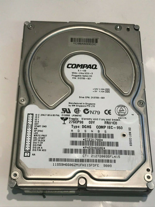 COMPAQ DGHS 313708-001 9.1GB SCSI 3 ULTRA HARD DRIVE PN59H6606 ECE31708 aa5gb1