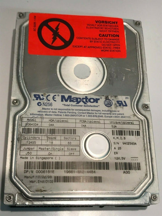 MAXTOR 90640D4 04A 04A 52A 6.GB IDE HARD DRIVE aa5ib4