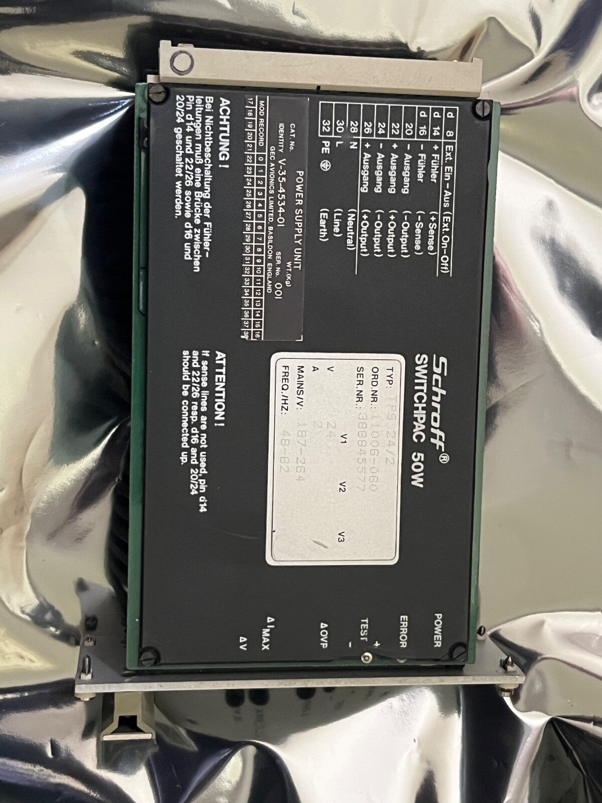 SCHROFF SWITCHPAC 50W TPS 24/2 19" INCH RACK POWER SUPPLY 24V 2A PSU ad2x1
