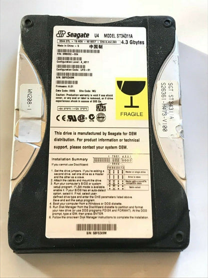 SEAGATE ST34311A 9M9002-004 FIRMWARE 8.01 IDE HARD DRIVE 4.3GB aa4ab3