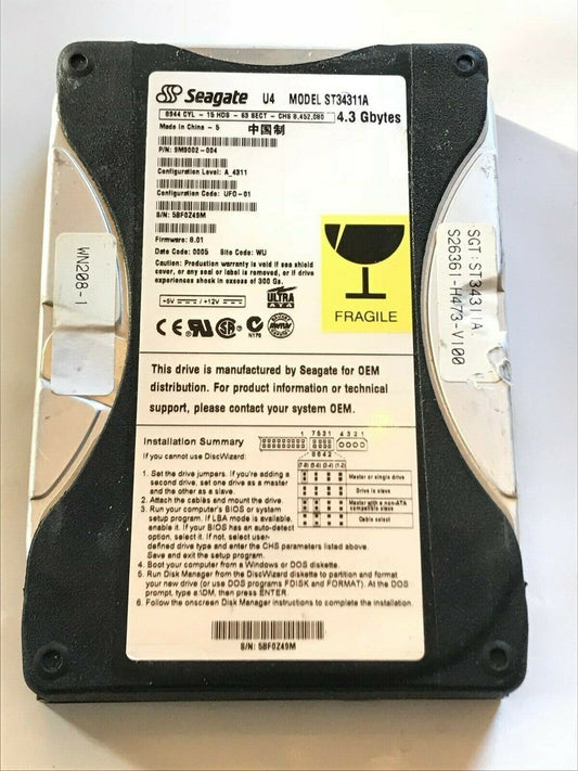 SEAGATE ST34311A 9M9002-004 FIRMWARE 8.01 IDE HARD DRIVE 4.3GB aa4ab3