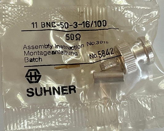 SUHNER SILVER PLATED BNC PLUG 50 OHM MALE CRIMP TYPE FOR RG58 CABLE ad2n16
