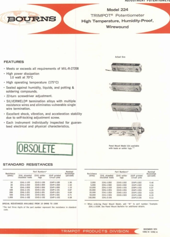 BOURNS 224P 50K OHM MULTI 22 TURN TRIMPOT 1W VARIABLE RESISTOR (x1) fbb30a26