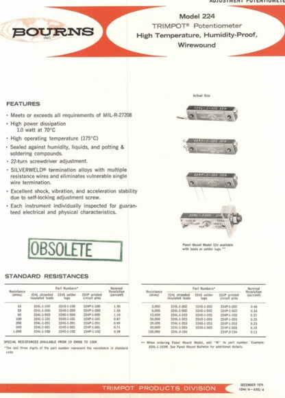 BOURNS 224P 50K OHM MULTI 22 TURN TRIMPOT 1W VARIABLE RESISTOR (x1) fbb30a26