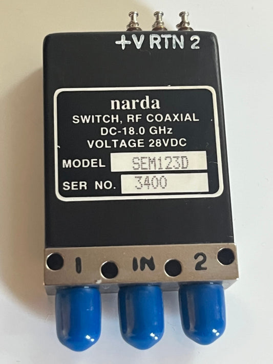 NARDA SEM123D RF SMA FAIL SAFE COAXIAL RELAY 18GHz 28Vdc SPDT AD2N28