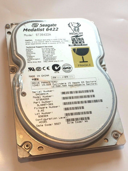 SEAGATE ST36422A 9L4007-303 FIRMWARE 3.02 IDE HARD DRIVE 6.4GB aa4ba6A