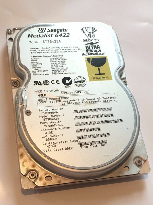 SEAGATE ST36422A 9L4007-303 FIRMWARE 3.02 IDE HARD DRIVE 6.4GB aa4ba6A